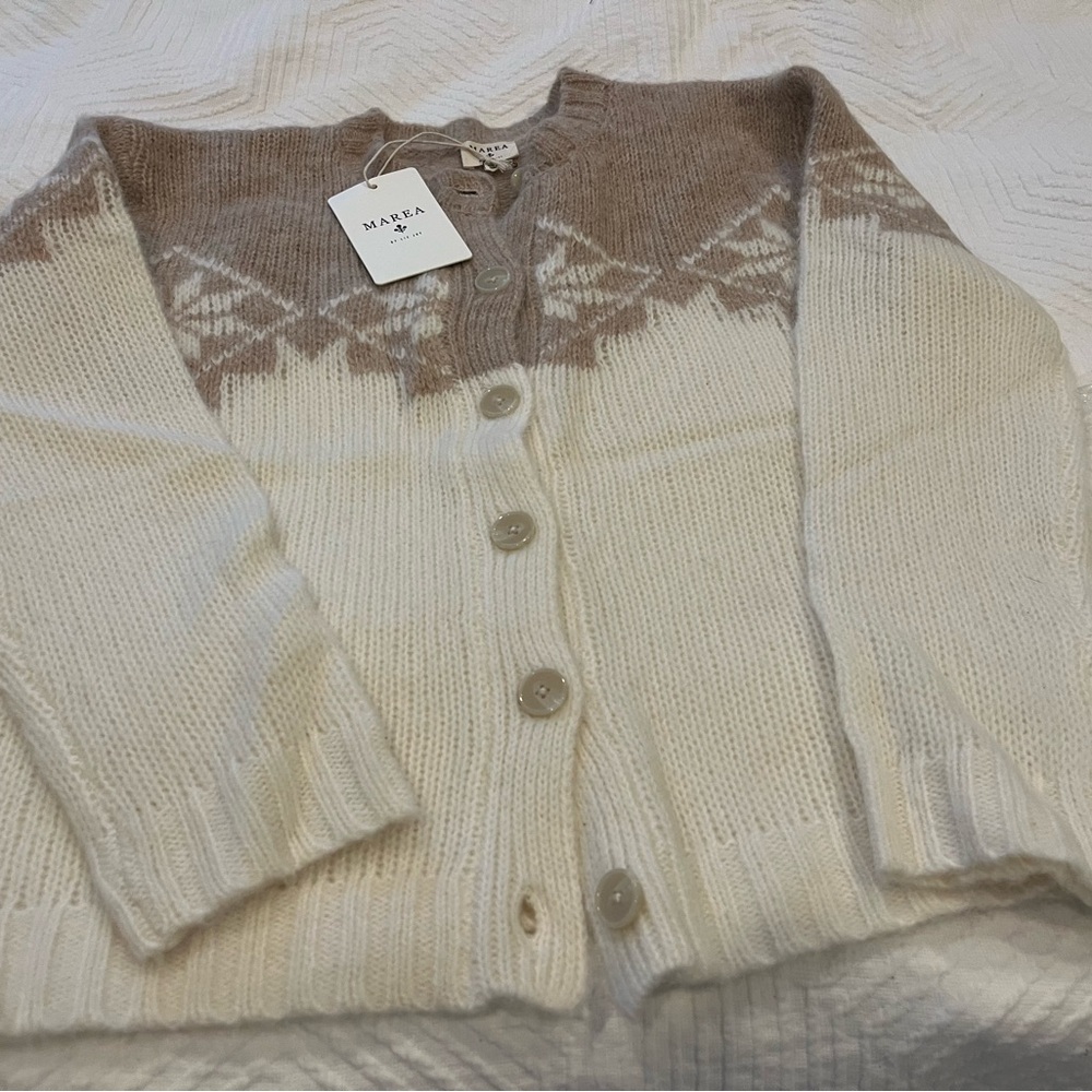 MAREA Women's Cream and Brown Patterned Cardigan